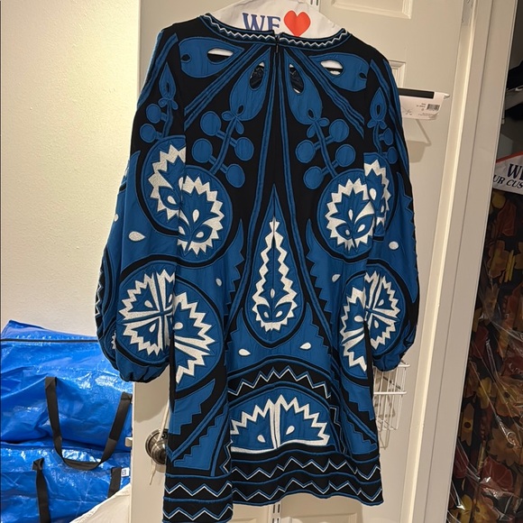 Sea Blue and Black Patterned Dress - Picture 3 of 3